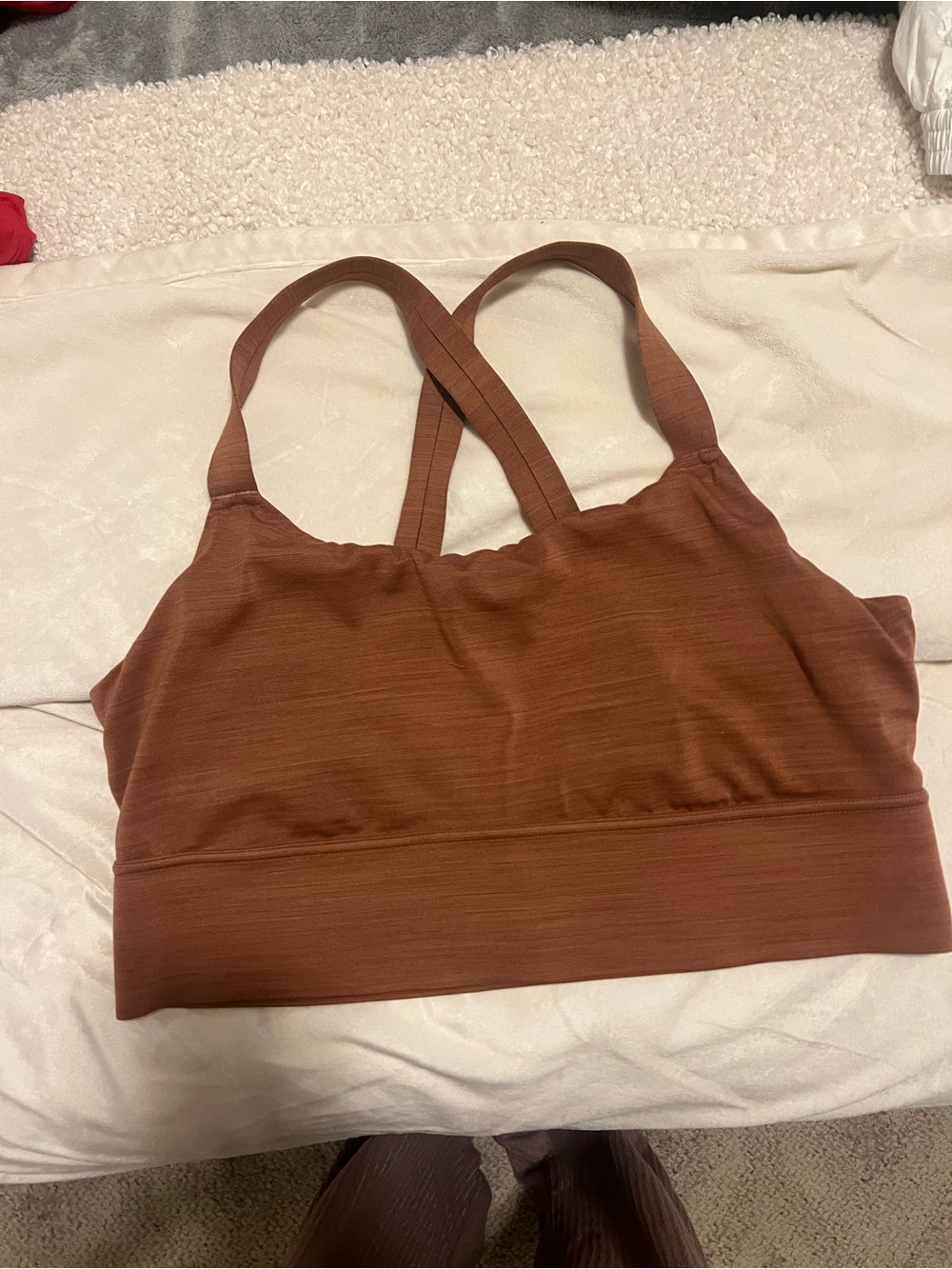 Athleta Rust Brown Cross-Back Seamless Sports Bra